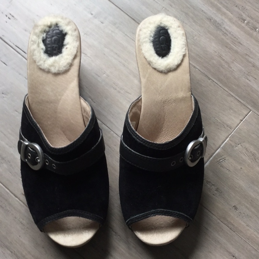 Ugg Open Toe Black Suede Clog Size 9 - image 1